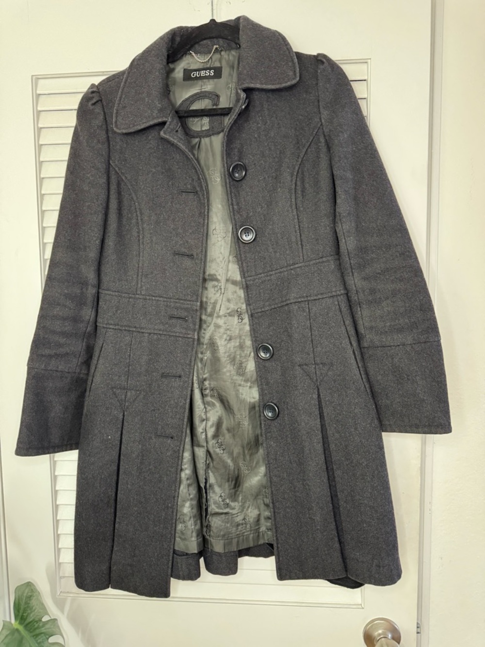 Vintage GUESS Women's Charcoal Gray Wool-Blend Peacoat